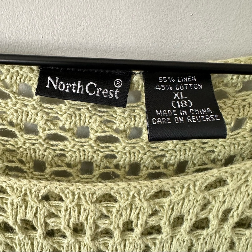Womens Crochet Knit Sweater Size XL Green Fairy Cottage Boho Linen Cotton - Picture 5 of 11